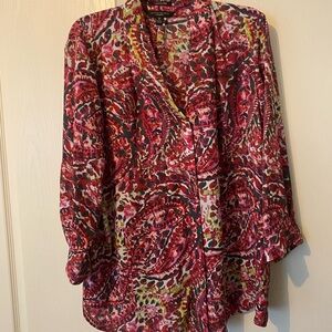 Investments Red, Pink, Magenta and Hunter Green Patterned Blouse
